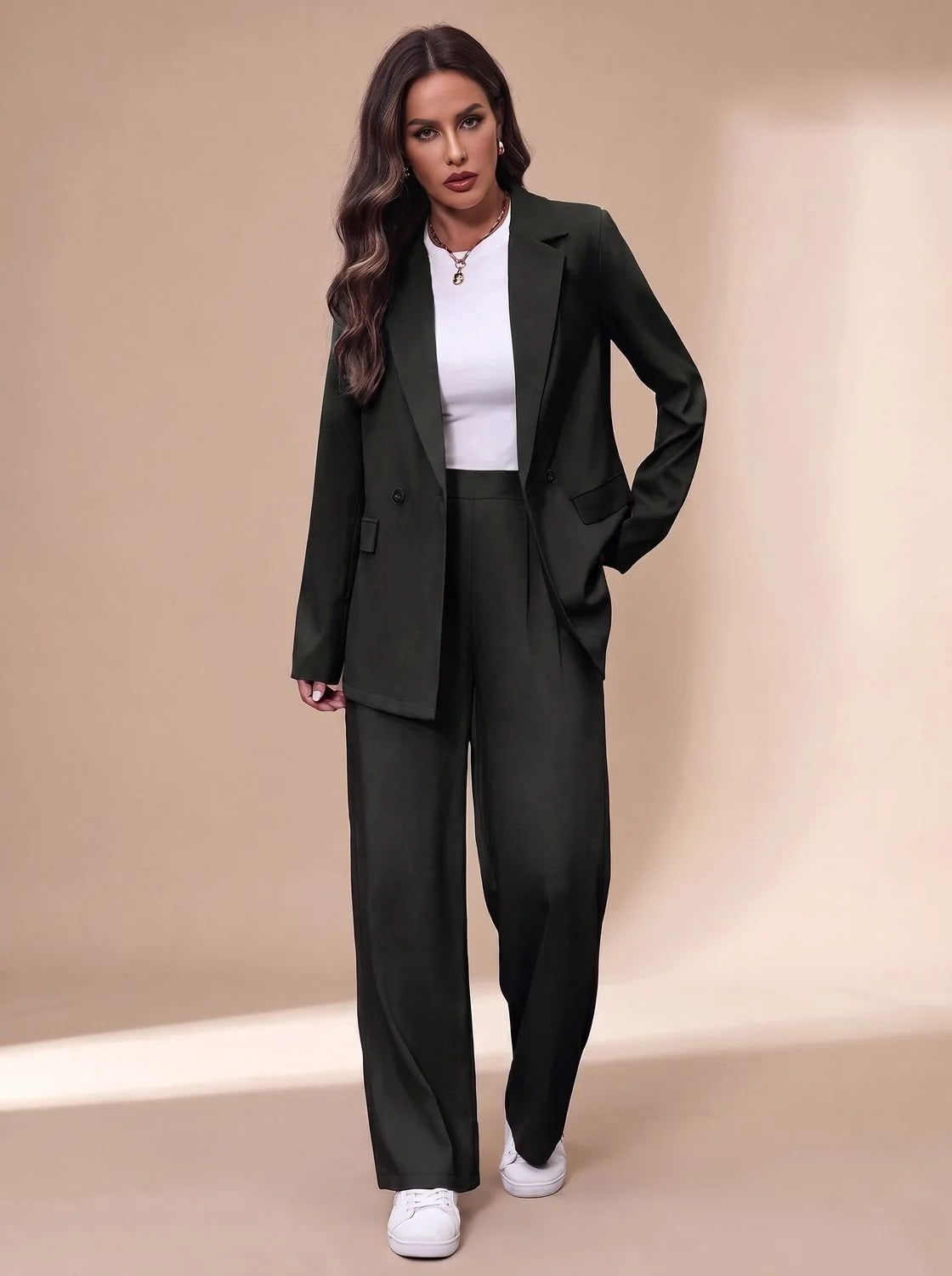 Clara | Damen Taillierter Zweireihiger Hosenanzug mit Weiter Hose, Burgundy 0
