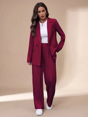 Clara | Damen Taillierter Zweireihiger Hosenanzug mit Weiter Hose, Burgundy 1