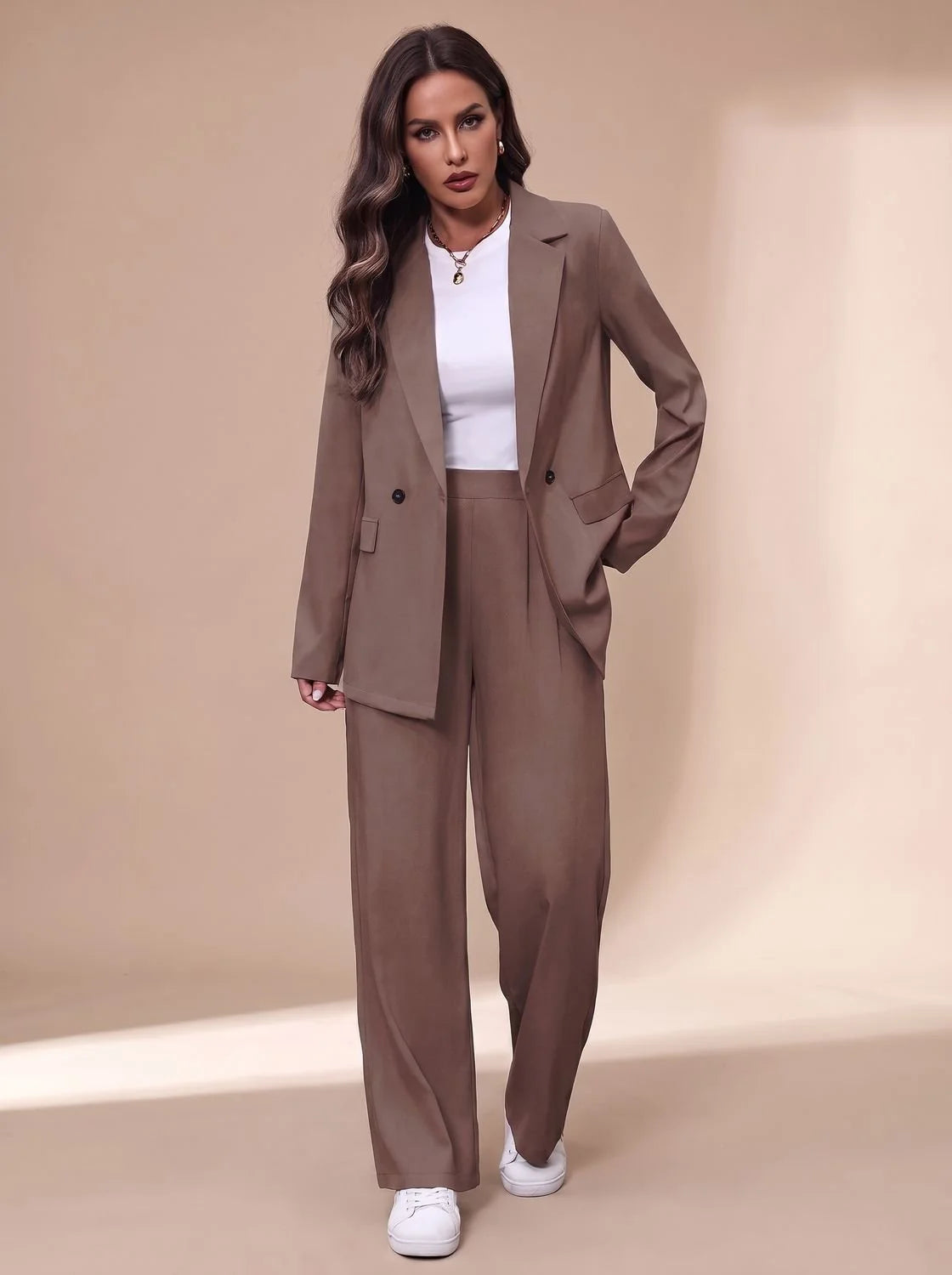 Clara | Damen Taillierter Zweireihiger Hosenanzug mit Weiter Hose, Burgundy 9