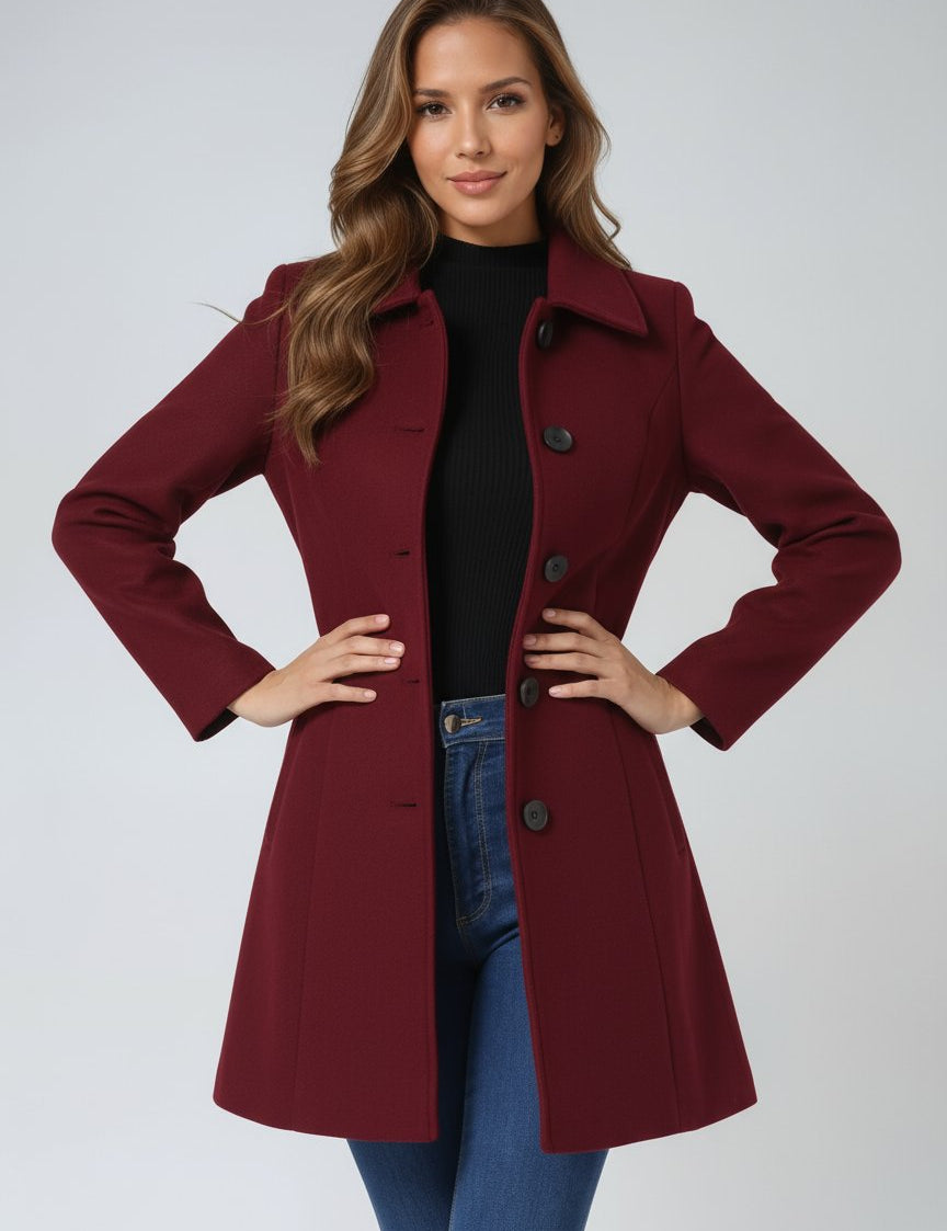 Emilia | Damen Einreihiger Langmantel Wintermantel mit Reverskragen 6