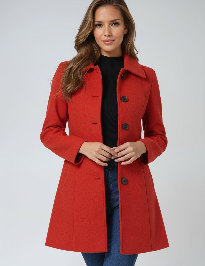 Emilia | Damen Einreihiger Langmantel Wintermantel mit Reverskragen 9
