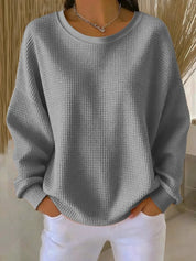 Mia | Damen Waffelstrick Oversize Langarm Rundhals Pullover 3