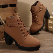 Nora | Damen Schnür-Stiefeletten mit Blockabsatz und Profilsohle 1