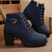 Nora | Damen Schnür-Stiefeletten mit Blockabsatz und Profilsohle 3