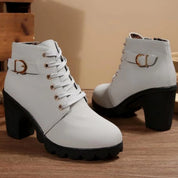 Nora | Damen Schnür-Stiefeletten mit Blockabsatz und Profilsohle 4
