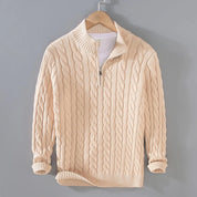 Simon | Herren Pullover Strick Halbzip Zopfmuster Baumwollmischung 0