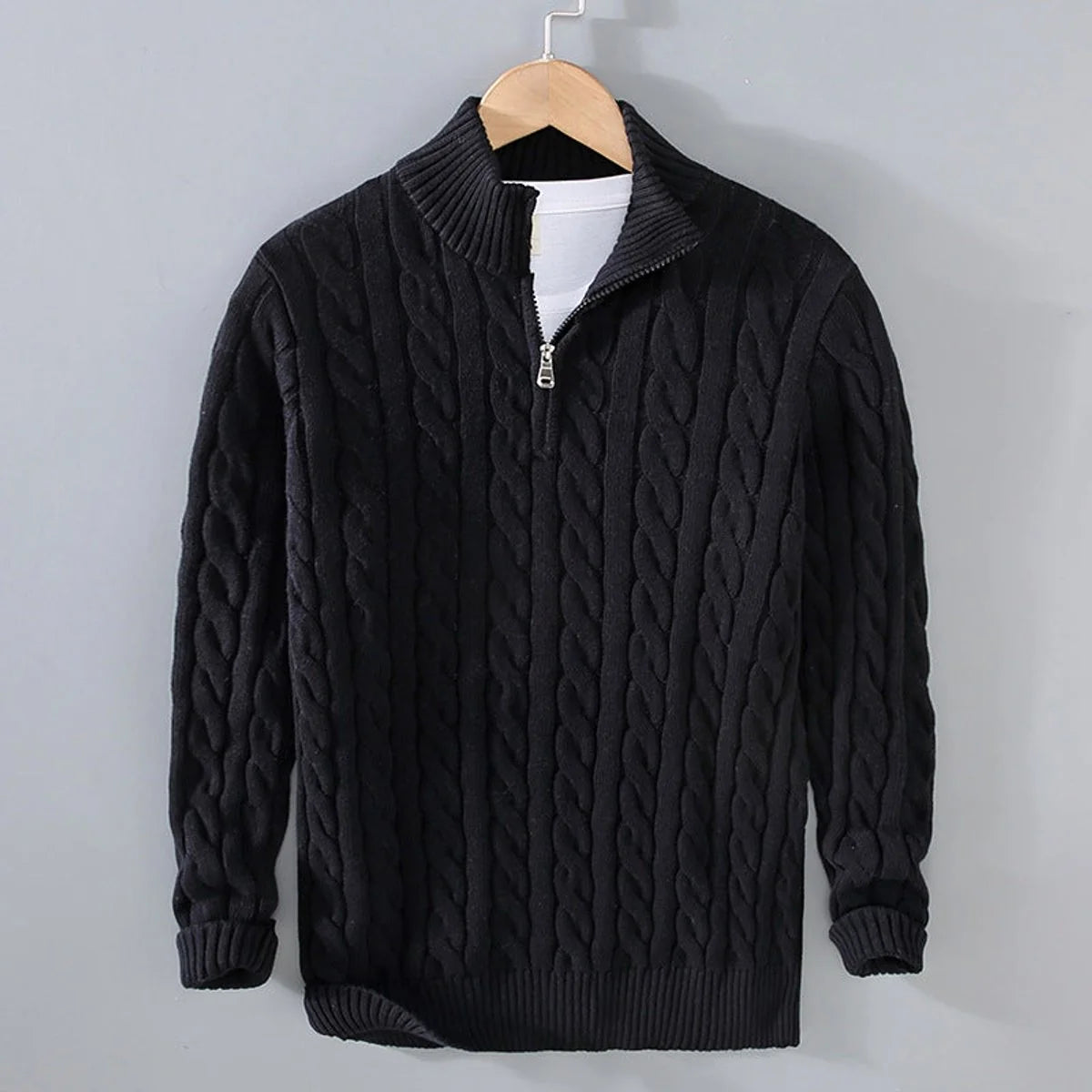 Simon | Herren Pullover Strick Halbzip Zopfmuster Baumwollmischung 1
