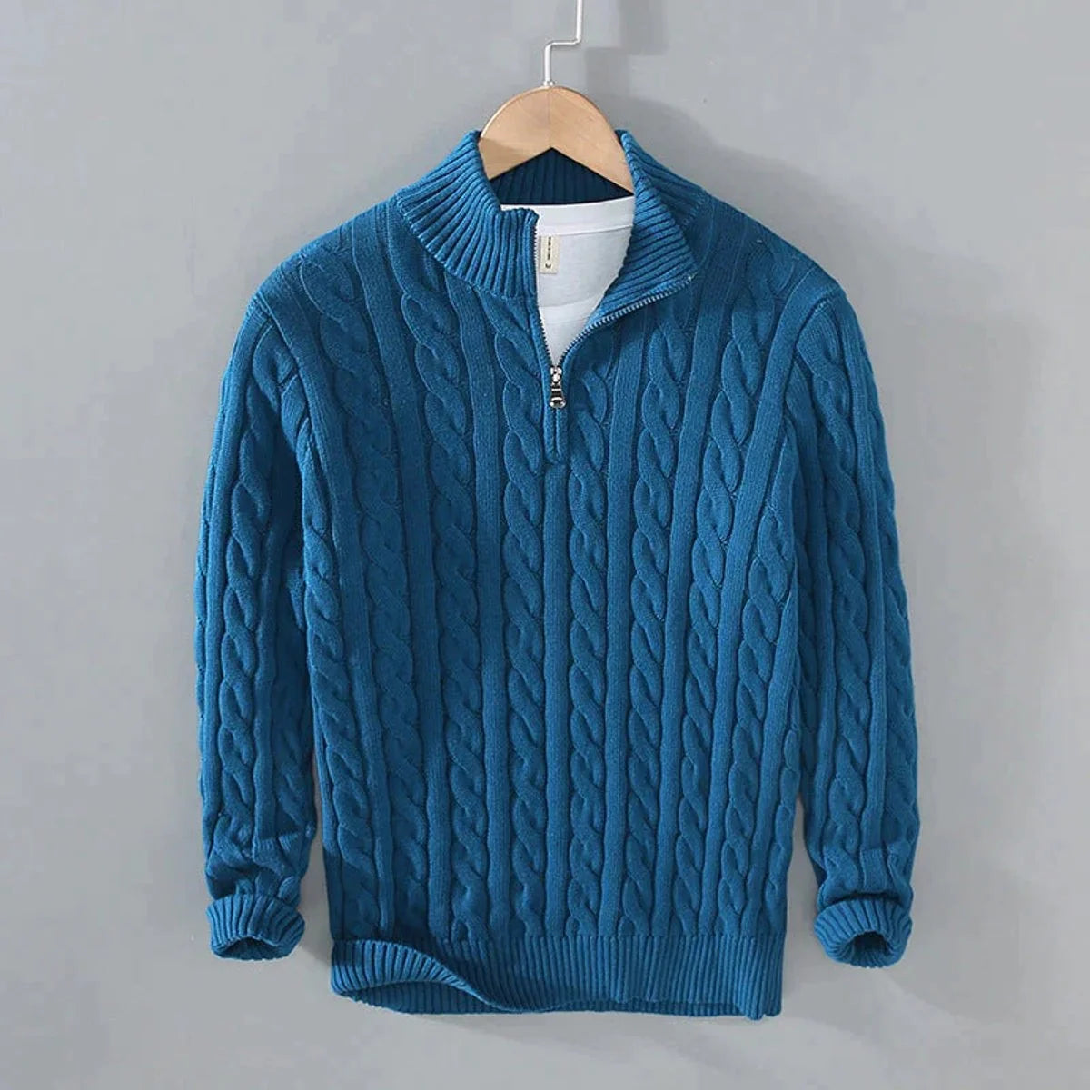 Simon | Herren Pullover Strick Halbzip Zopfmuster Baumwollmischung 3