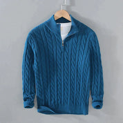 Simon | Herren Pullover Strick Halbzip Zopfmuster Baumwollmischung 3