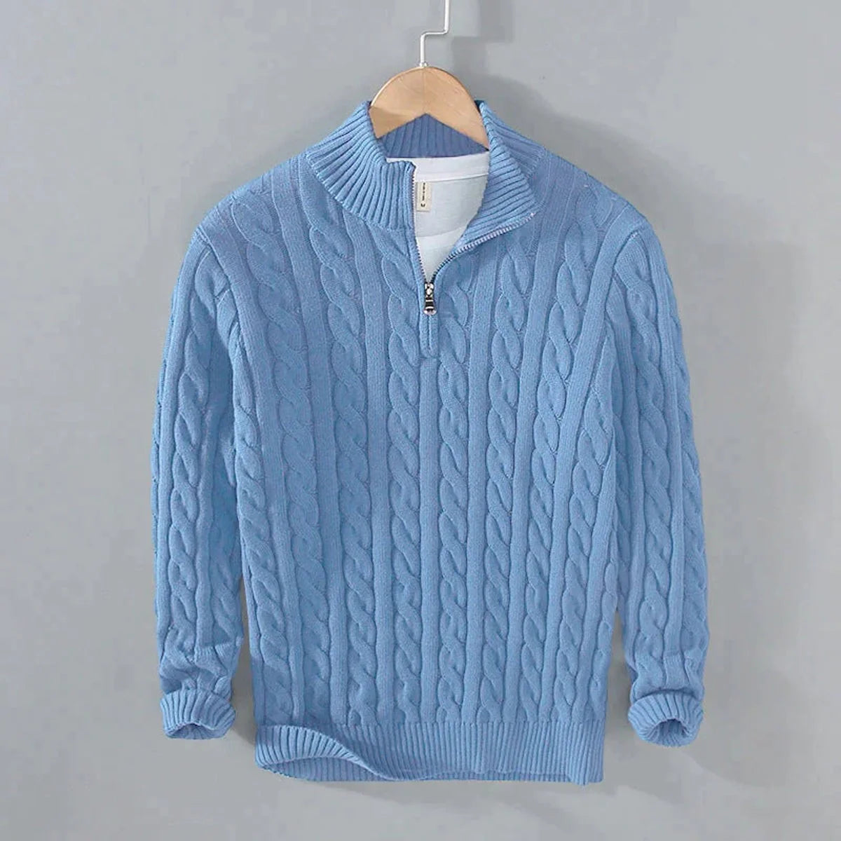 Simon | Herren Pullover Strick Halbzip Zopfmuster Baumwollmischung 4