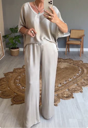 Zestaw Dresowy Damski Dwuczęściowy z Szerokimi Nogawkami na Lato - Elegancki i Wygodny Zestaw Damski